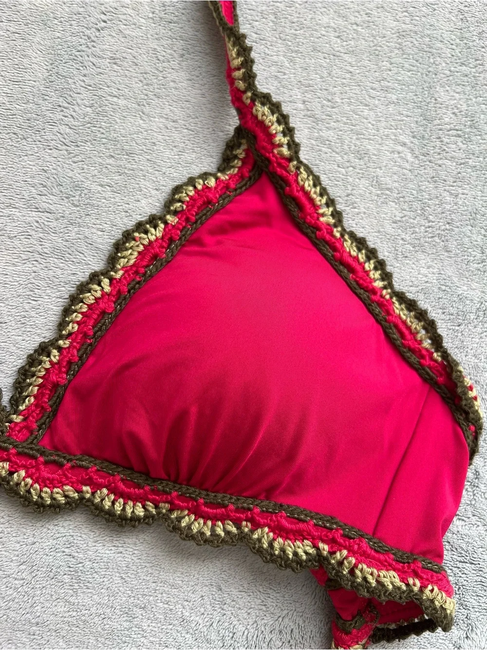 Becca Pink Crochet Trim Halter Bikini Set Women’s Large D Cup Boho Swim